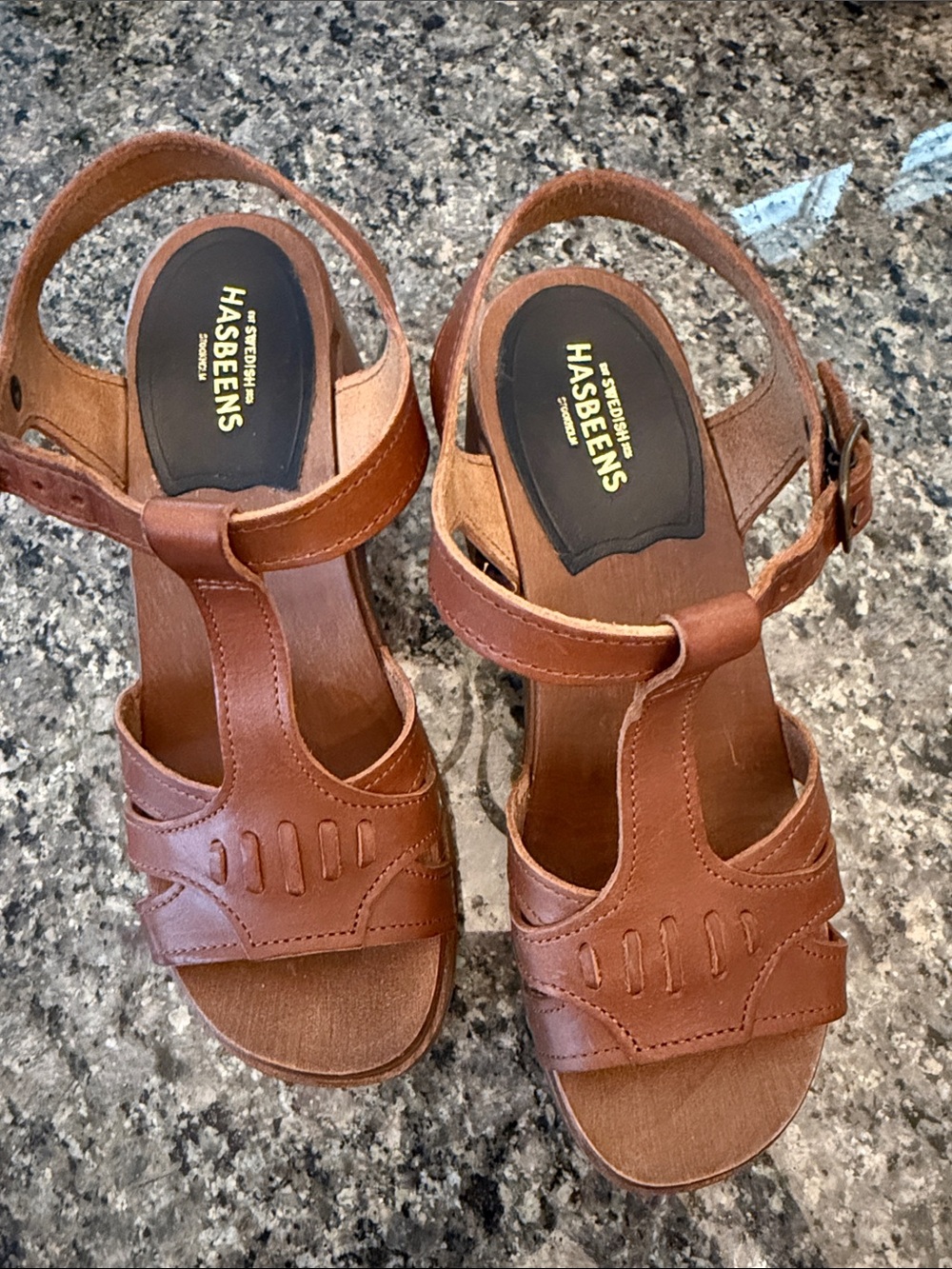 Swedish Hasbeens  Platform Sandal Leather cognac color 36